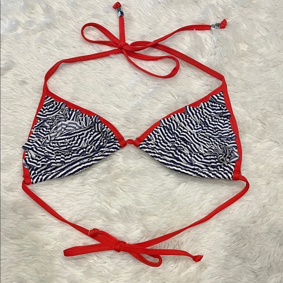 Red and Black Striped Bikini Top - Picture 1 of 5